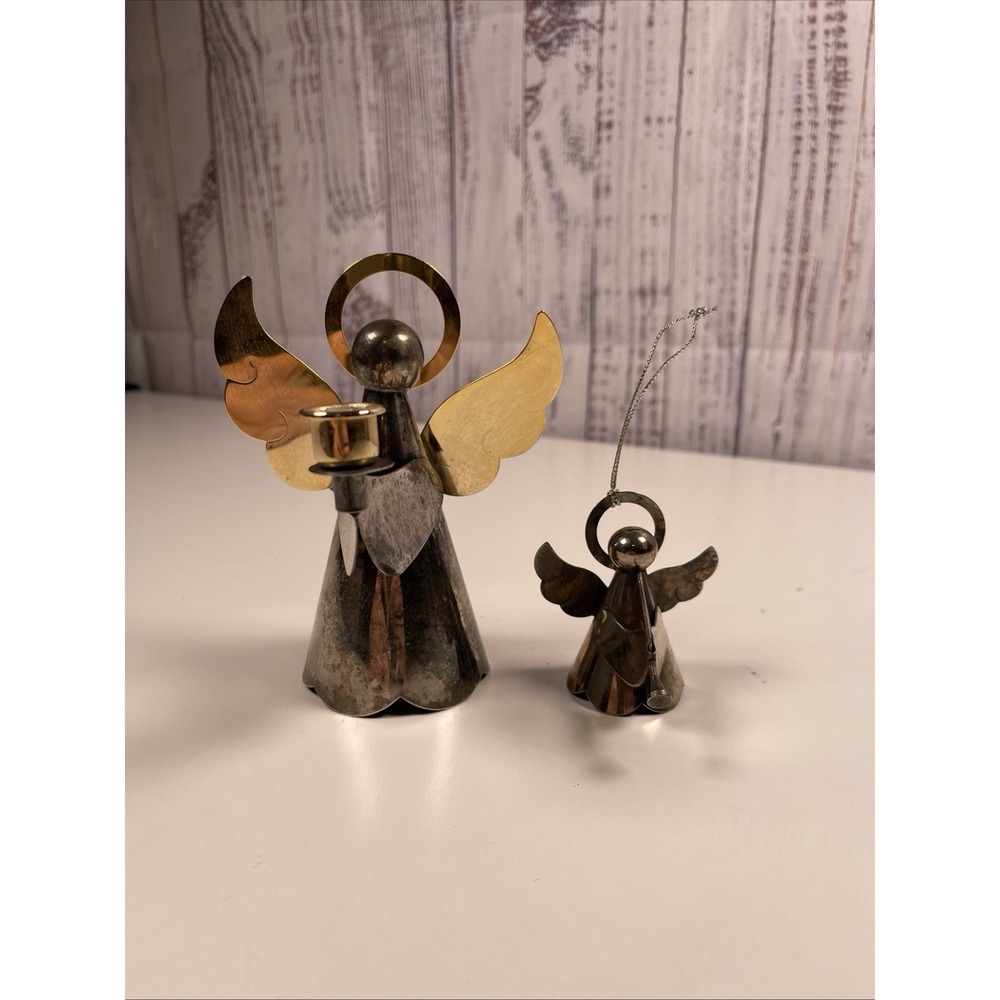 Candle Stick Holder Angel Gold Brass/silver Color And Metal Angel Ornament